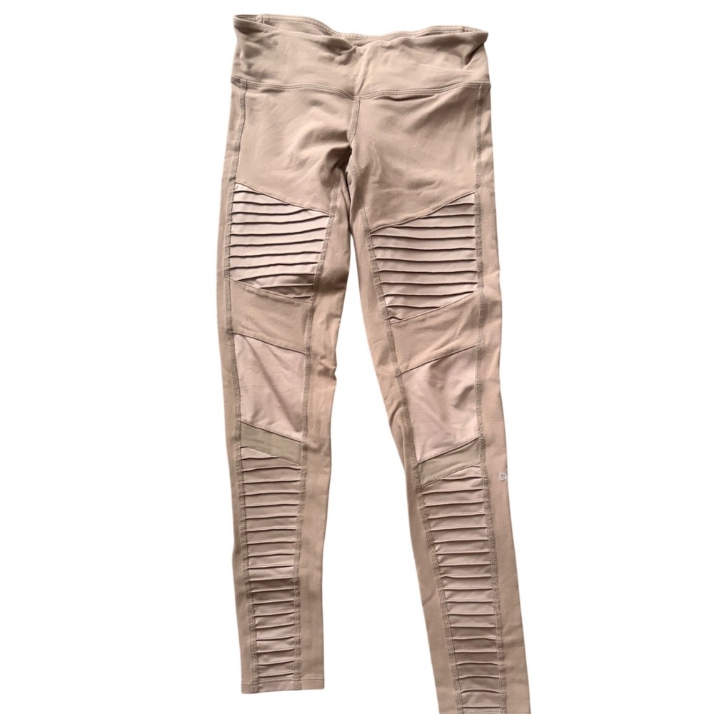 Alo Yoga Moto Leggings Tan Nude Mesh Quilted Yoga Pants Womens Size S W5490R